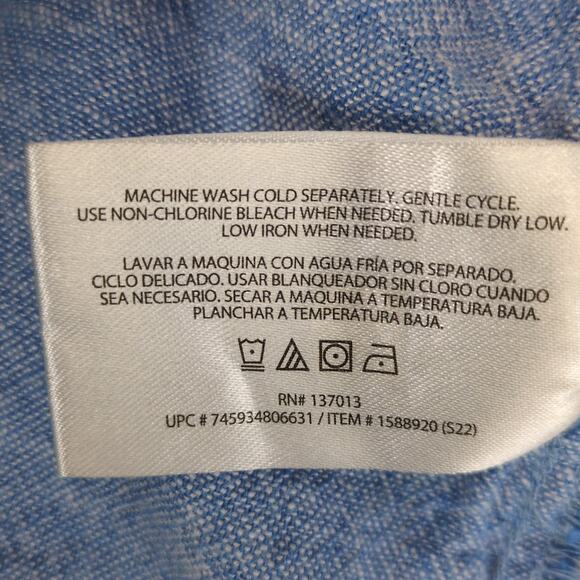 Orvis Women's XL Blue Linen Blend Button Up Shirt, Pearl Buttons Coastal Beachy - Picture 6 of 6